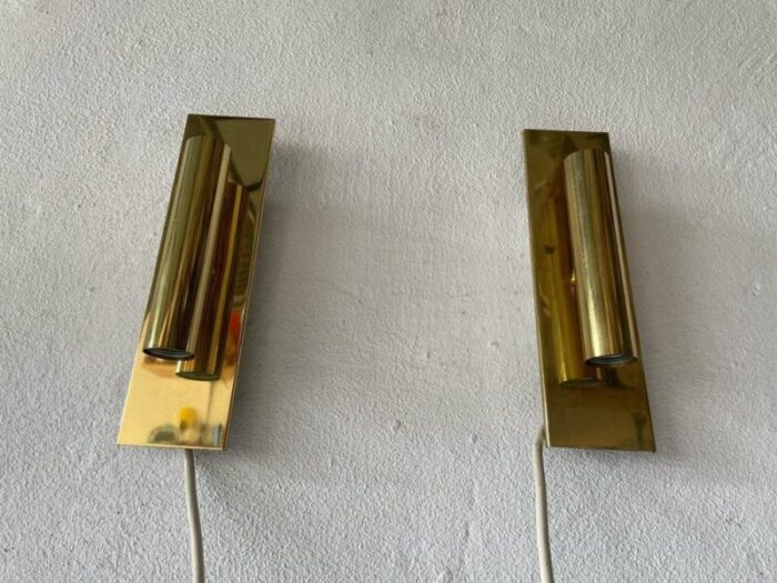 mid century modern minimalist 2 side brass sconces from doria germany 1960s set of 2 7