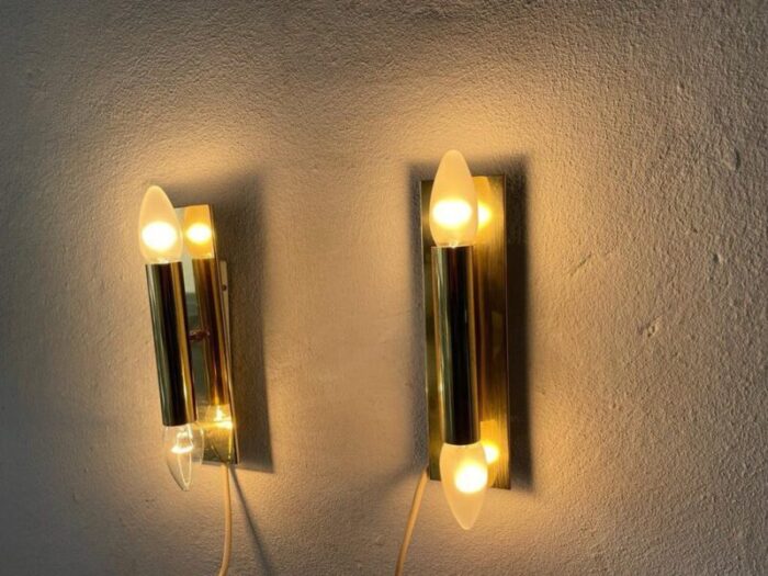 mid century modern minimalist 2 side brass sconces from doria germany 1960s set of 2 8