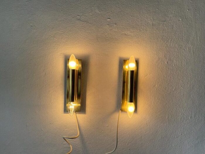 mid century modern minimalist 2 side brass sconces from doria germany 1960s set of 2 9