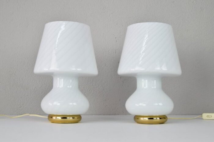 mid century modern murano glass mushroom table lamps for vetri italy 1960s set of 2 1