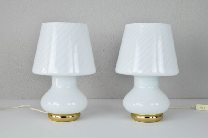 mid century modern murano glass mushroom table lamps for vetri italy 1960s set of 2 11