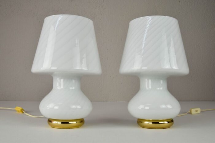 mid century modern murano glass mushroom table lamps for vetri italy 1960s set of 2 2