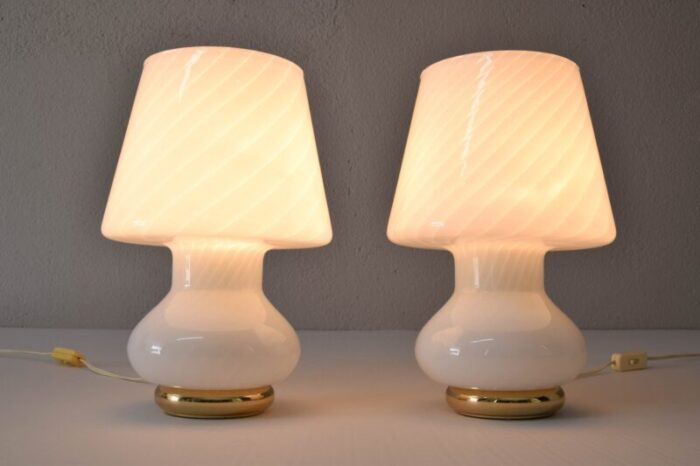 mid century modern murano glass mushroom table lamps for vetri italy 1960s set of 2 3