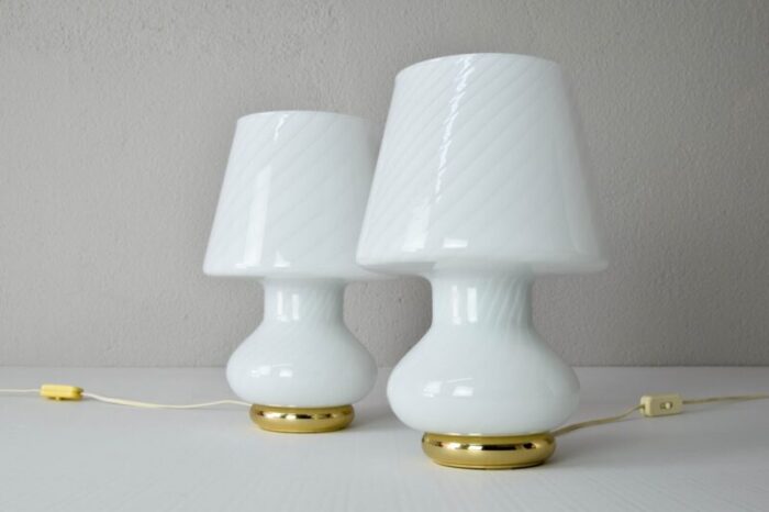 mid century modern murano glass mushroom table lamps for vetri italy 1960s set of 2 4