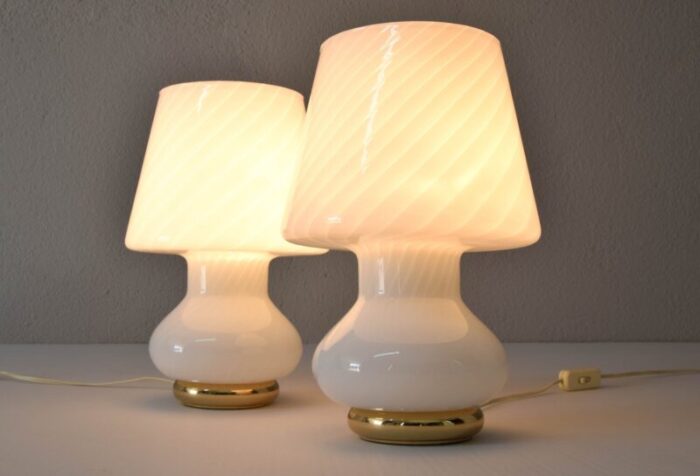 mid century modern murano glass mushroom table lamps for vetri italy 1960s set of 2 5