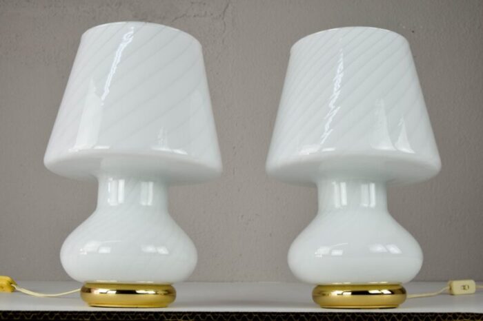 mid century modern murano glass mushroom table lamps for vetri italy 1960s set of 2 6