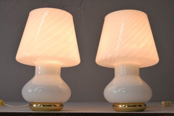 mid century modern murano glass mushroom table lamps for vetri italy 1960s set of 2 7