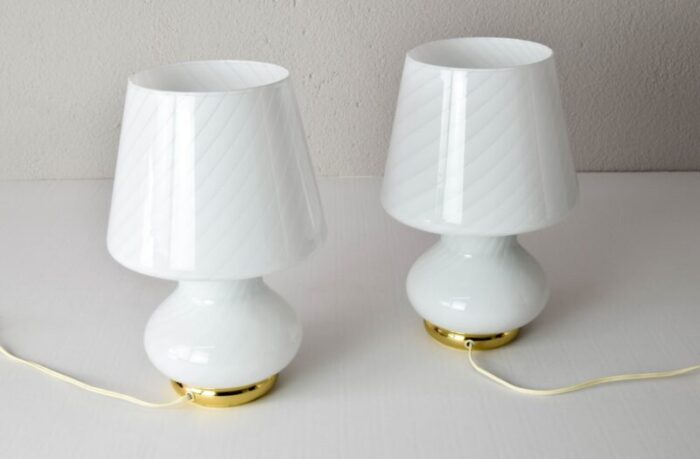 mid century modern murano glass mushroom table lamps for vetri italy 1960s set of 2 8