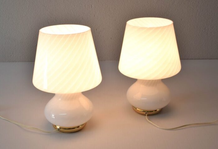 mid century modern murano glass mushroom table lamps for vetri italy 1960s set of 2 9