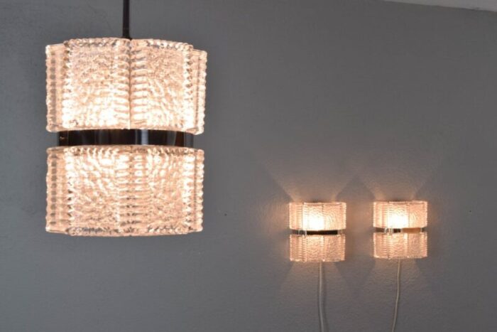 mid century modern textured crystal chandelier from kaiser leuchten germany 1960 8