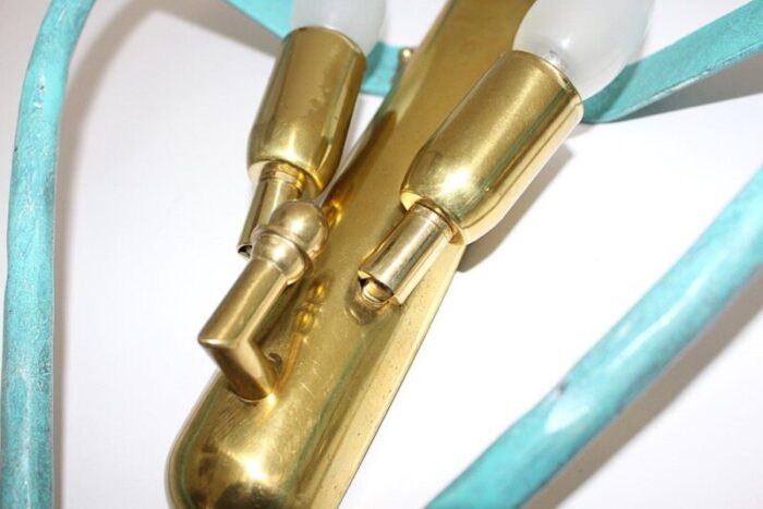 mid century modern vintage brass teal italian sconces 1960s set of 2 10