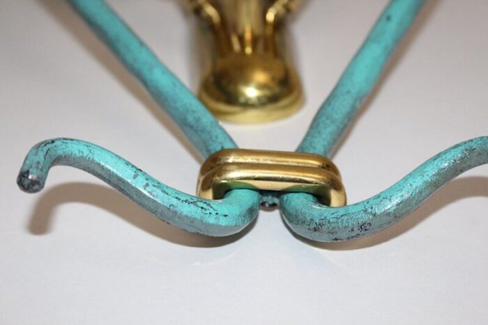 mid century modern vintage brass teal italian sconces 1960s set of 2 6