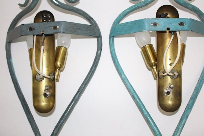 mid century modern vintage brass teal italian sconces 1960s set of 2 8