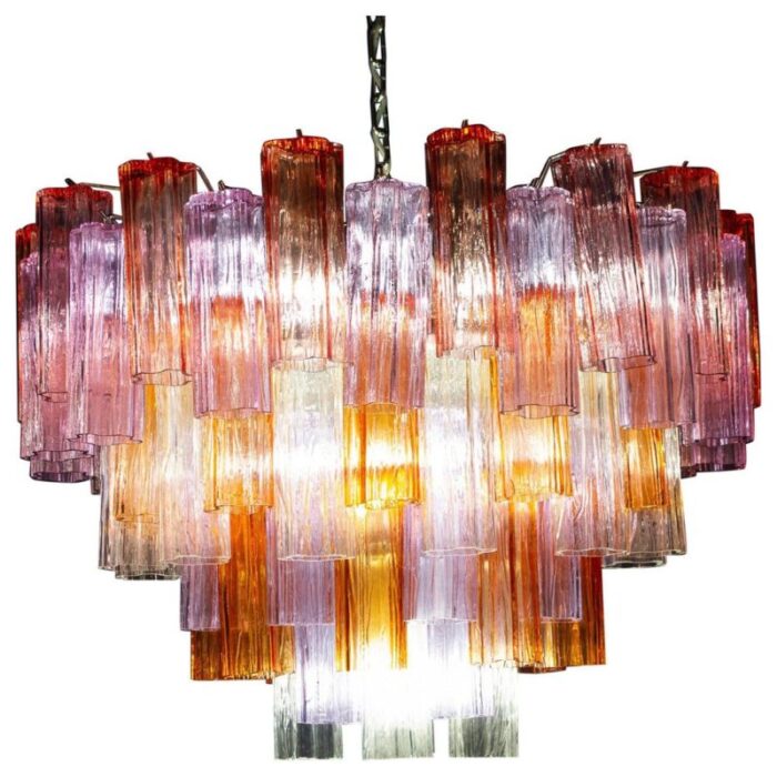 mid century multicolored murano glass tronchi chandelier 1