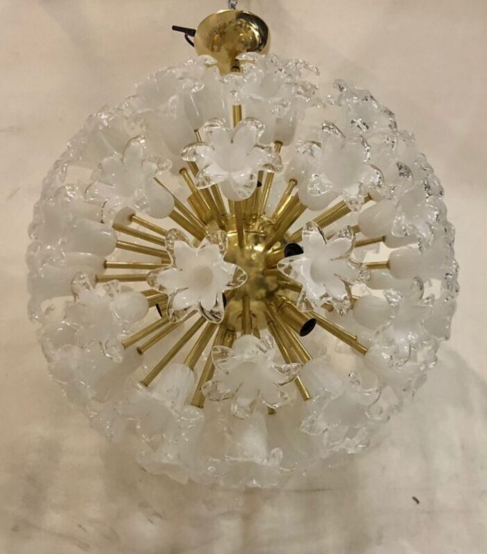 mid century murano glass sputnik chandelier with white flowers 1980 2