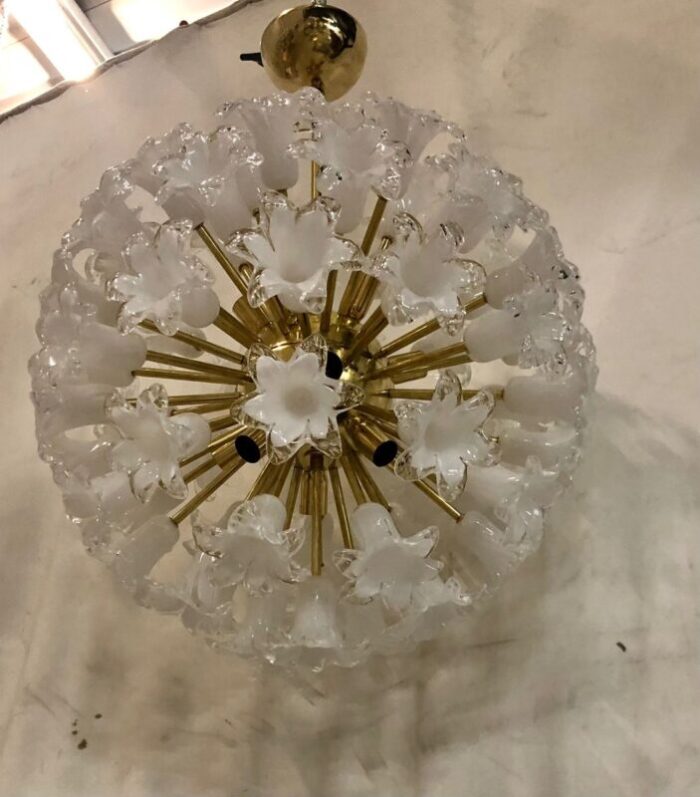 mid century murano glass sputnik chandelier with white flowers 1980 8