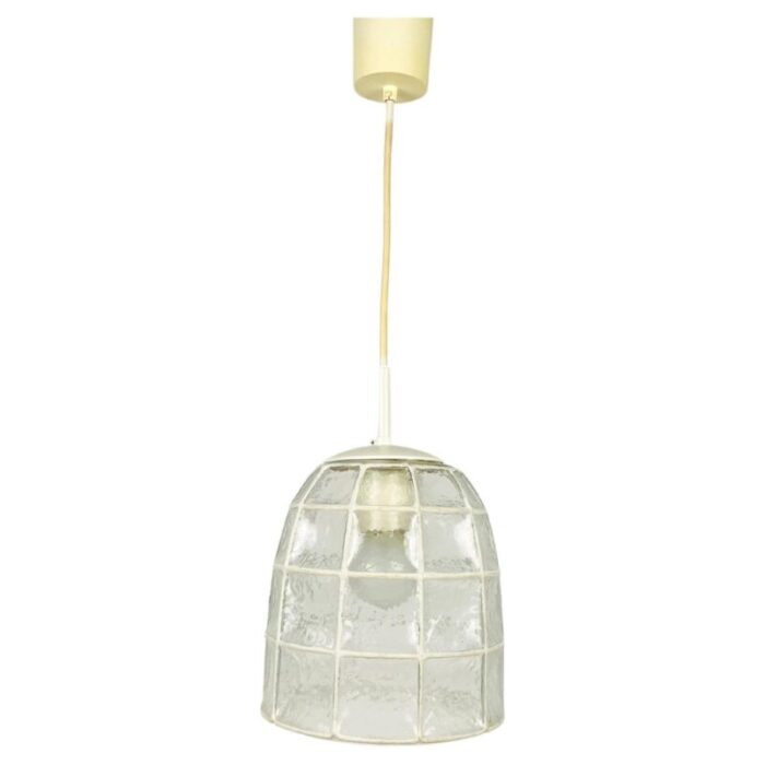 mid century pendant lamp in iron and bubble glass by glashuette limburg 1960s 1