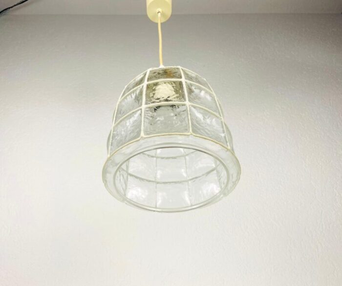 mid century pendant lamp in iron and bubble glass by glashuette limburg 1960s 12