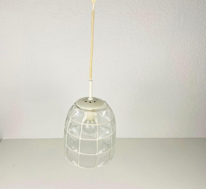 mid century pendant lamp in iron and bubble glass by glashuette limburg 1960s 13