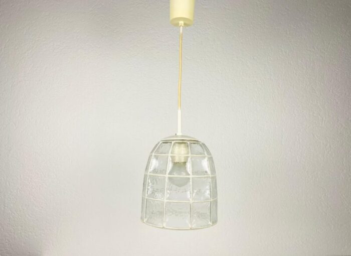 mid century pendant lamp in iron and bubble glass by glashuette limburg 1960s 14