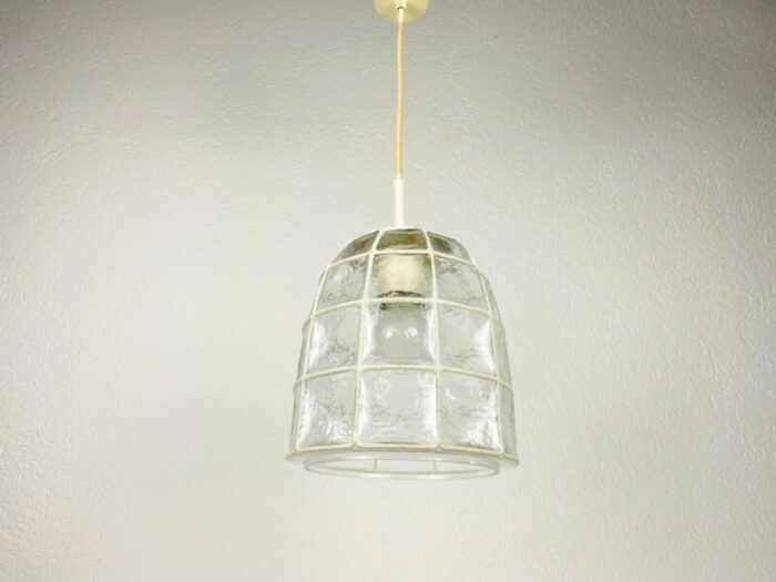 mid century pendant lamp in iron and bubble glass by glashuette limburg 1960s 15