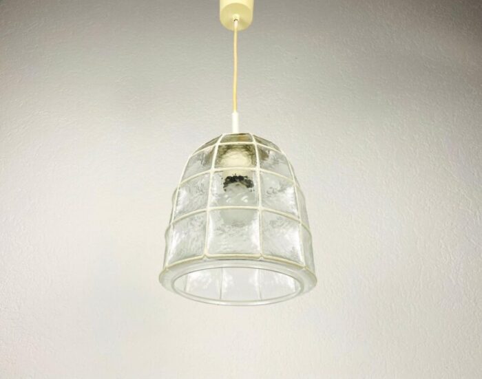 mid century pendant lamp in iron and bubble glass by glashuette limburg 1960s 16