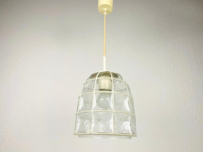 mid century pendant lamp in iron and bubble glass by glashuette limburg 1960s 17