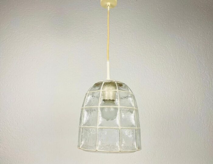 mid century pendant lamp in iron and bubble glass by glashuette limburg 1960s 18