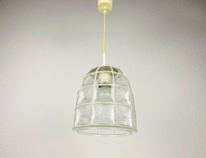 mid century pendant lamp in iron and bubble glass by glashuette limburg 1960s 2