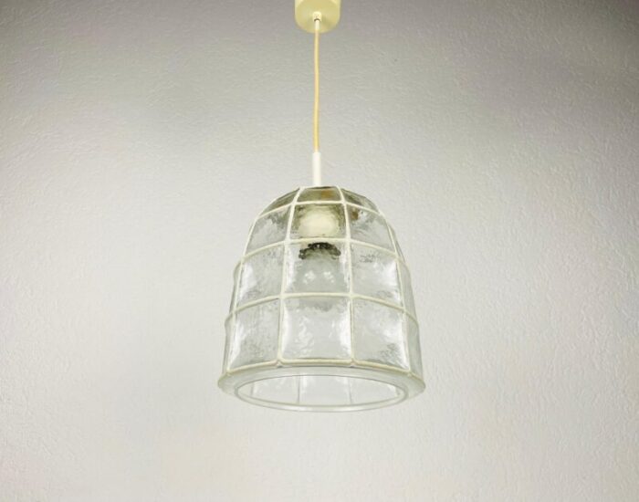 mid century pendant lamp in iron and bubble glass by glashuette limburg 1960s 3