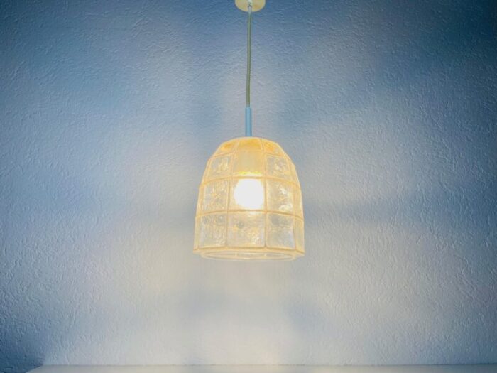 mid century pendant lamp in iron and bubble glass by glashuette limburg 1960s 4