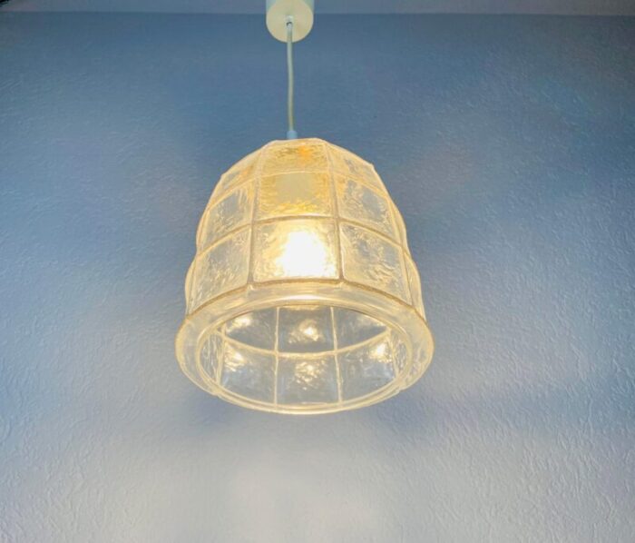 mid century pendant lamp in iron and bubble glass by glashuette limburg 1960s 5