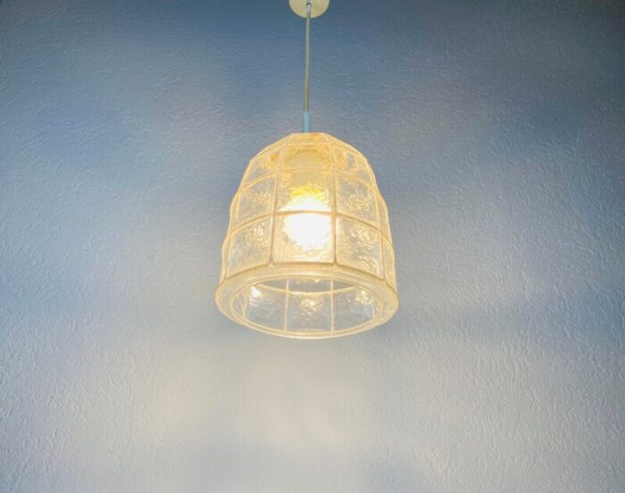 mid century pendant lamp in iron and bubble glass by glashuette limburg 1960s 6