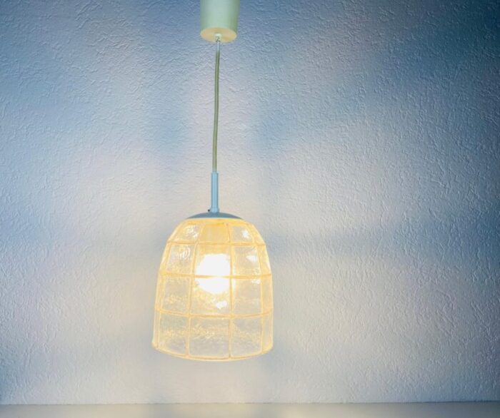 mid century pendant lamp in iron and bubble glass by glashuette limburg 1960s 7