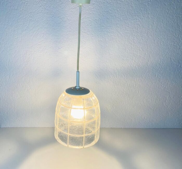 mid century pendant lamp in iron and bubble glass by glashuette limburg 1960s 8