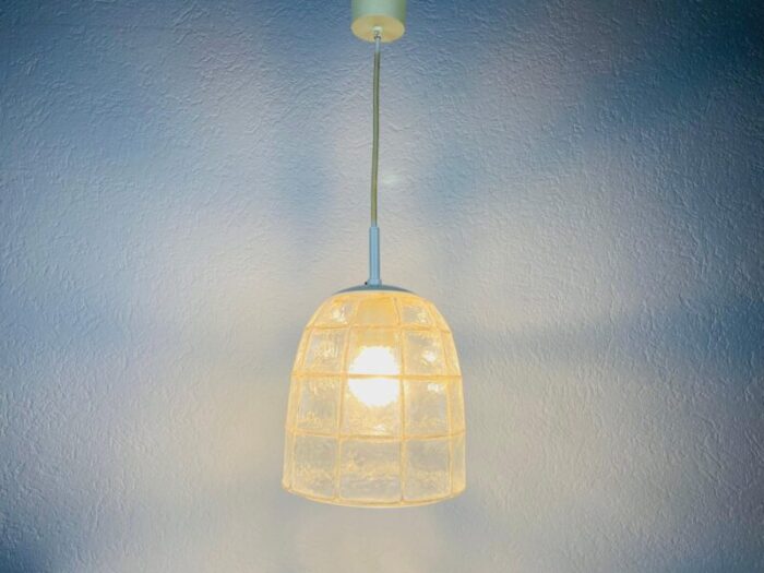 mid century pendant lamp in iron and bubble glass by glashuette limburg 1960s 9