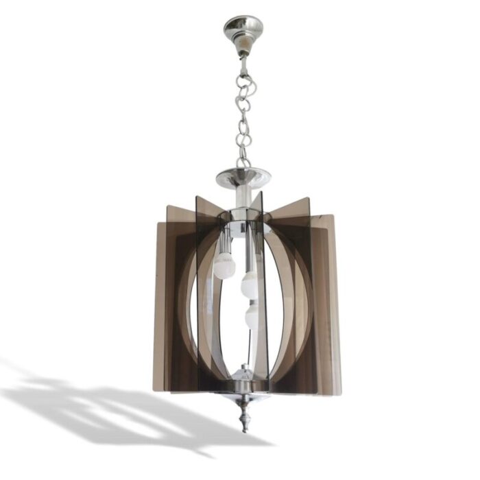 mid century portuguese hanging lamp in chrome and acrylic 1960s 1