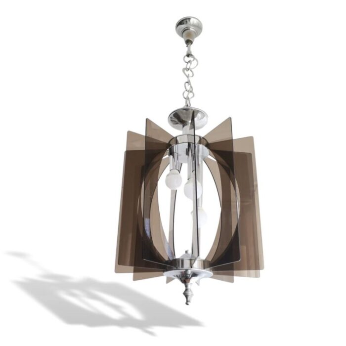 mid century portuguese hanging lamp in chrome and acrylic 1960s 2