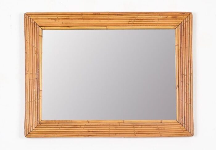 mid century rectangular bamboo and rattan mirror from vivai del sud italy 1960s 1357