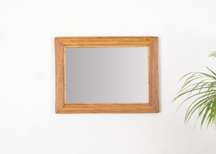 mid century rectangular bamboo and rattan mirror from vivai del sud italy 1960s 2009