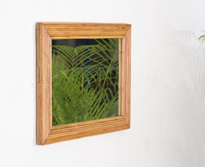 mid century rectangular bamboo and rattan mirror from vivai del sud italy 1960s 4375