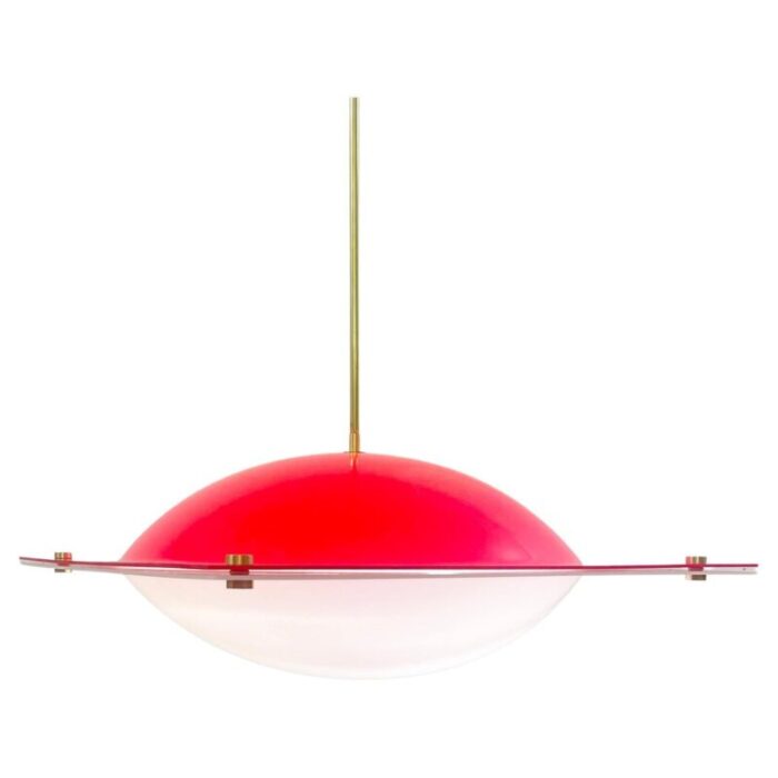 mid century red acrylic glass suspension lamp italy 1970s 1