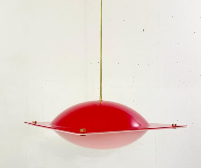 mid century red acrylic glass suspension lamp italy 1970s 2