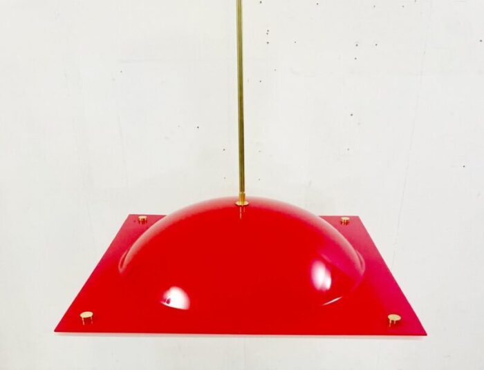 mid century red acrylic glass suspension lamp italy 1970s 3