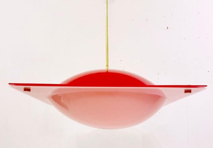 mid century red acrylic glass suspension lamp italy 1970s 4