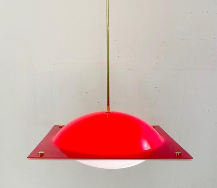 mid century red acrylic glass suspension lamp italy 1970s 6