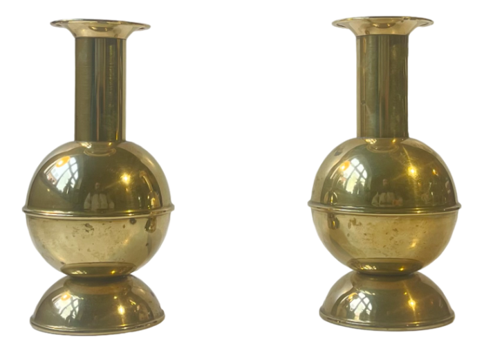 mid century scandinavian ball candlesticks in brass 1970s set of 2 4022