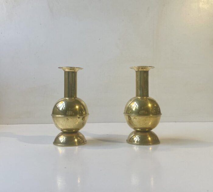 mid century scandinavian ball candlesticks in brass 1970s set of 2 5473