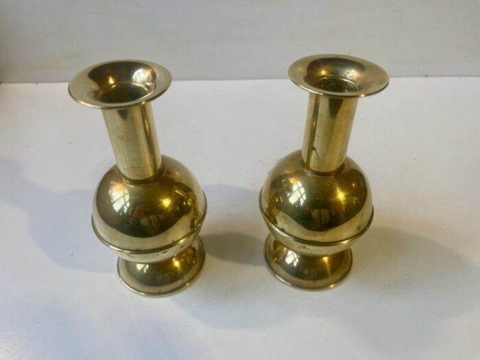 mid century scandinavian ball candlesticks in brass 1970s set of 2 6051