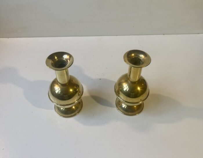 mid century scandinavian ball candlesticks in brass 1970s set of 2 9405